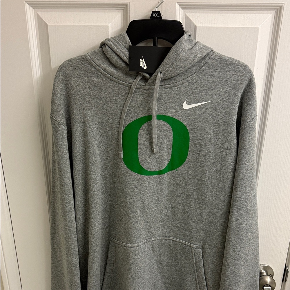 Nike Men's Heather Gray Sweater with Green Emblem